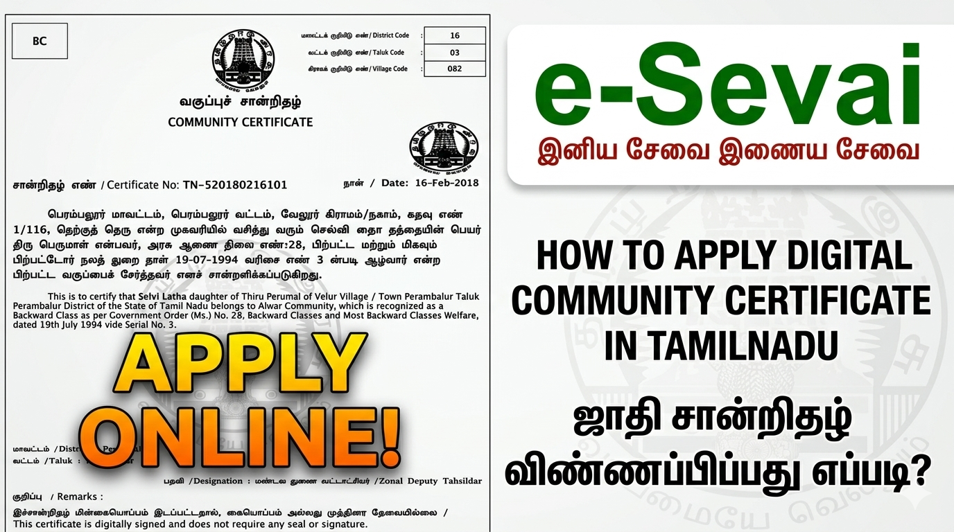 HOW TO APPLY DIGITAL COMMUNITY CERTIFICATE IN TAMILNADU