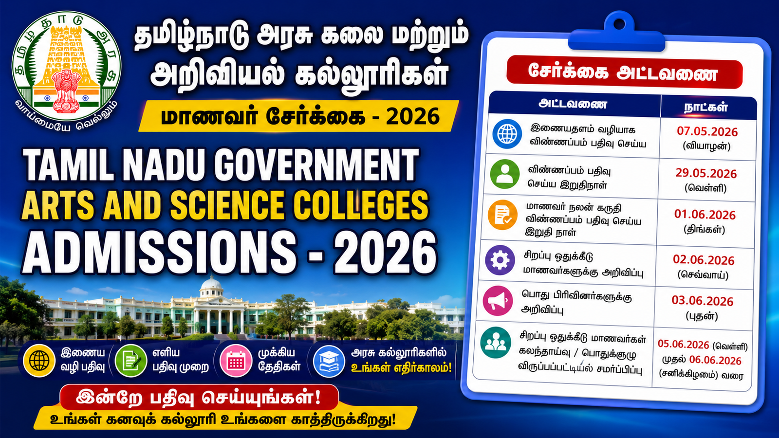 TNGASA Admission Counselling Schedule – 2026