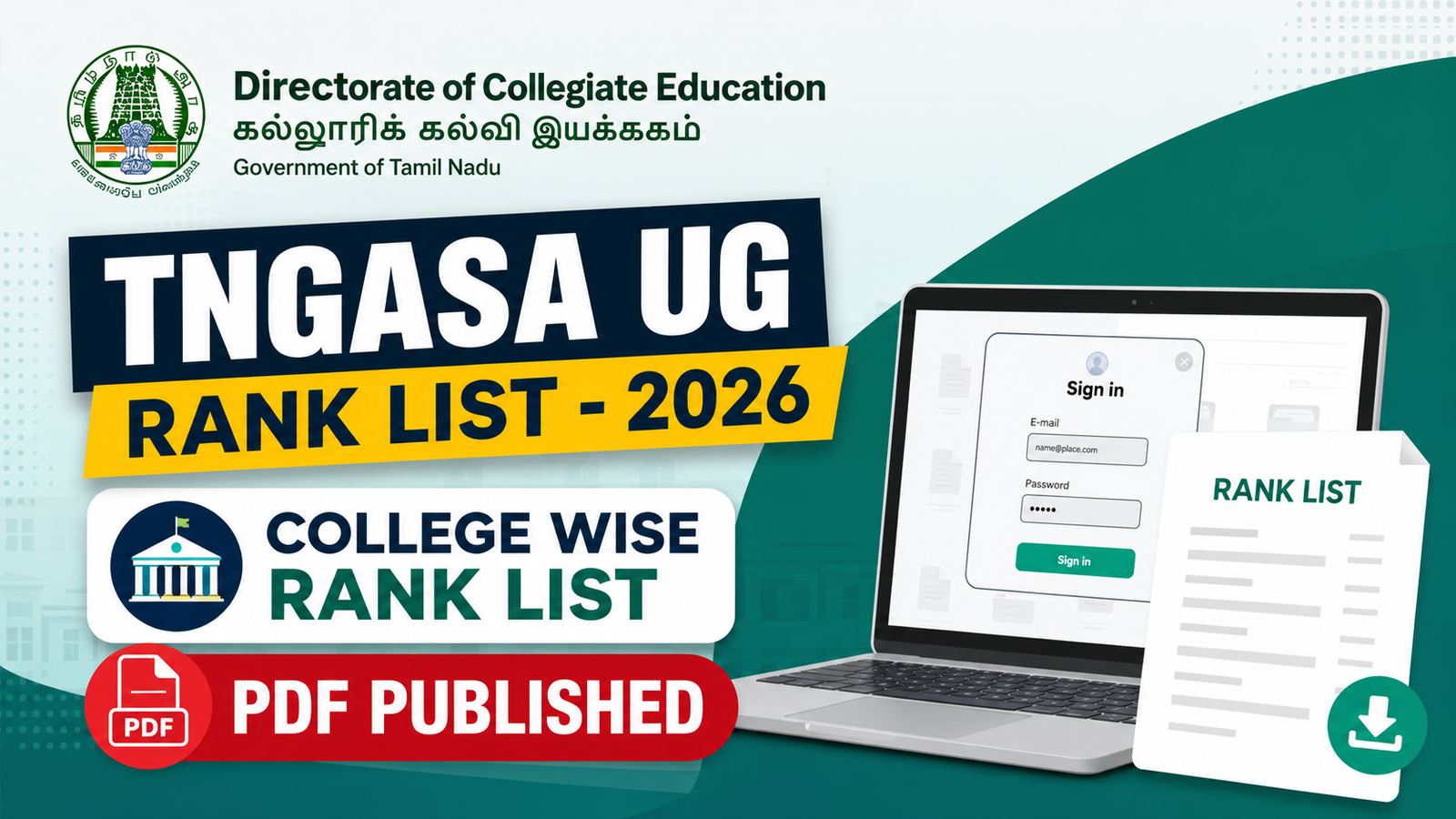 TNGASA UG Ranklist – 2026 | Tamilnadu Govt Arts & Science College Admission
