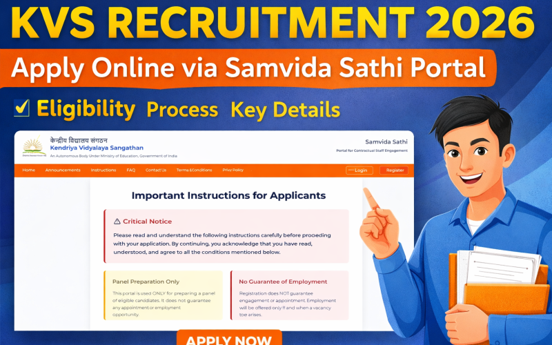 KVS Recruitment 2026 | Apply Online via Samvida Sathi Portal – Direct Apply Link