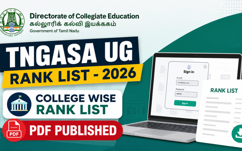 TNGASA UG Ranklist – 2026 | Tamilnadu Govt Arts & Science College Admission